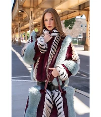Azalea Wang Inez Striped Faux Fur Collared Filled Statement Jacket