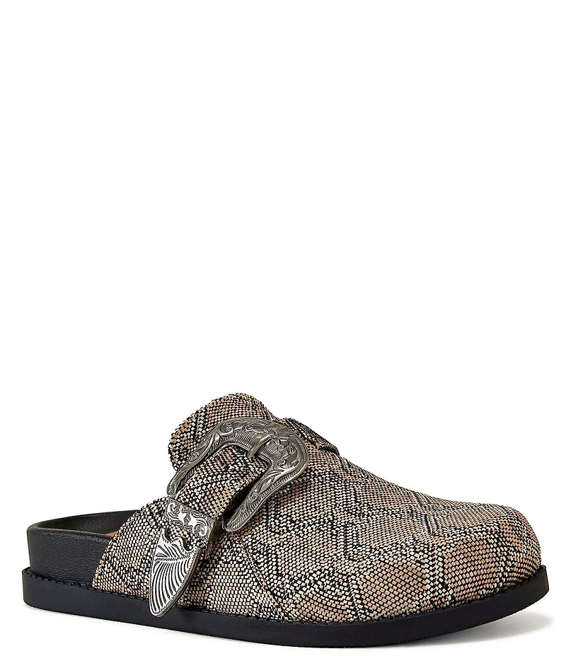 Azalea Wang Informer Textured Snake Print Western Buckle Hardware Mules