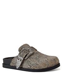 Azalea Wang Informer Textured Snake Print Western Buckle Hardware Mules