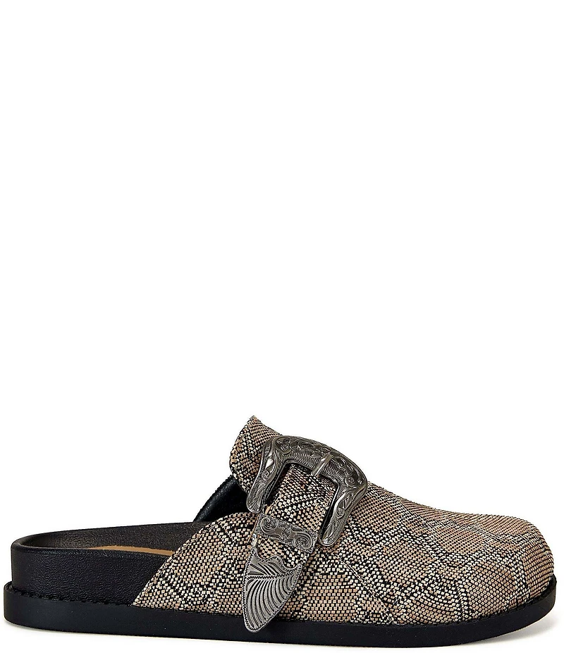 Azalea Wang Informer Textured Snake Print Western Buckle Hardware Mules
