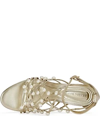 Azalea Wang Jadine Metallic Pearl and Jeweled Heel Caged Dress Sandals