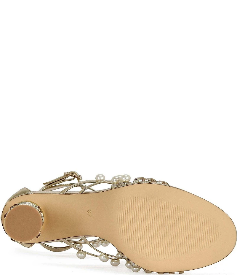 Azalea Wang Jadine Metallic Pearl and Jeweled Heel Caged Dress Sandals