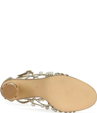 Azalea Wang Jadine Metallic Pearl and Jeweled Heel Caged Dress Sandals