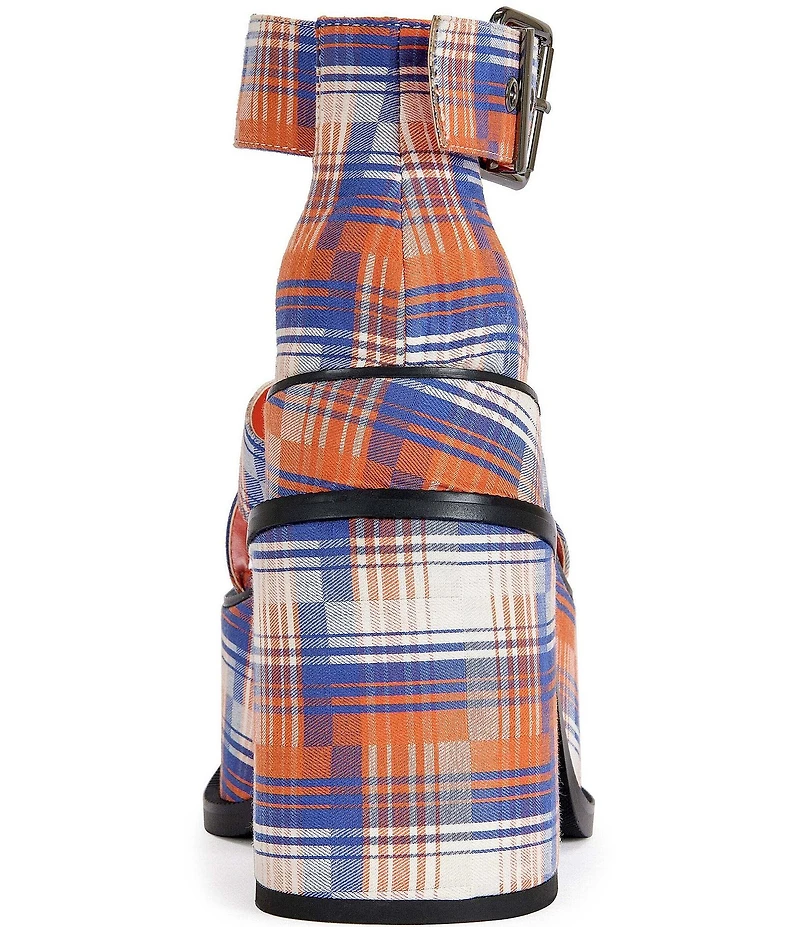 Azalea Wang Jaetyn Plaid Ankle Wrap Platform Block Heel Sandals
