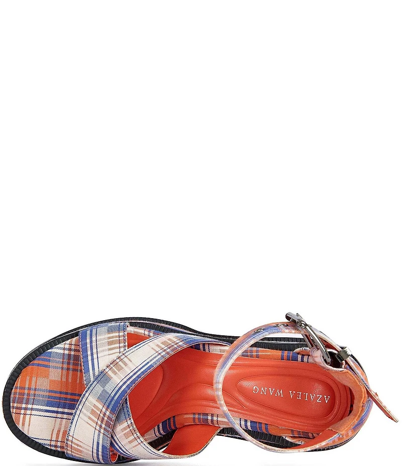 Azalea Wang Jaetyn Plaid Ankle Wrap Platform Block Heel Sandals