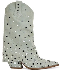 Azalea Wang Jaimy Studded Canvas Foldover Western Booties