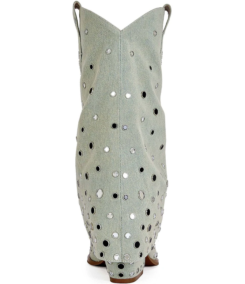 Azalea Wang Jaimy Studded Canvas Foldover Western Booties