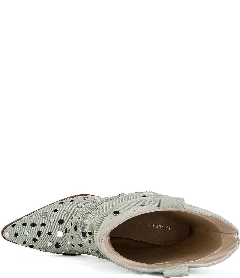 Azalea Wang Jaimy Studded Canvas Foldover Western Booties