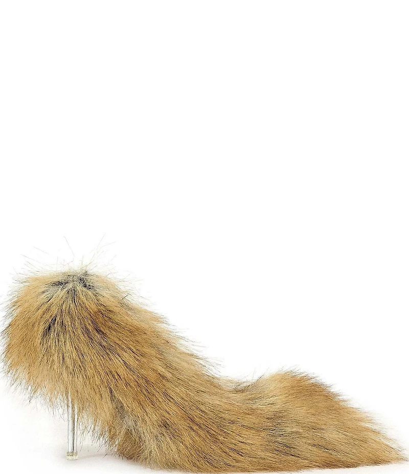Azalea Wang Jameeck Red Fox Faux Fur Pointed Toe Stiletto Pumps