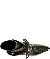 Azalea Wang Javelin Croc Embossed Buckle Harness Hardware Western Booties