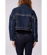 Azalea Wang Jazella Studded Point Collar Denim Cropped Jacket