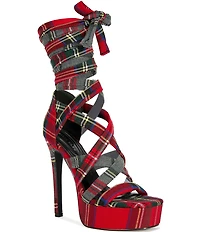 Azalea Wang Jemisha Plaid Wraparound Ankle Tie Platform Sandals
