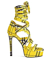 Azalea Wang Jemisha Plaid Wraparound Ankle Tie Platform Sandals