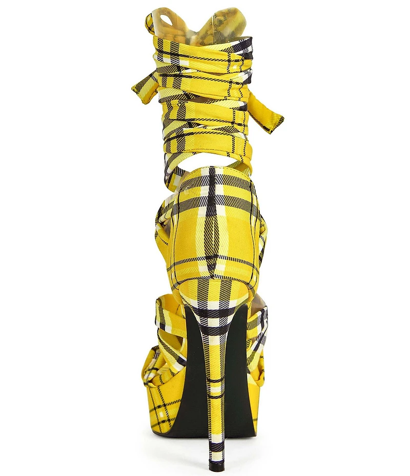 Azalea Wang Jemisha Plaid Wraparound Ankle Tie Platform Sandals