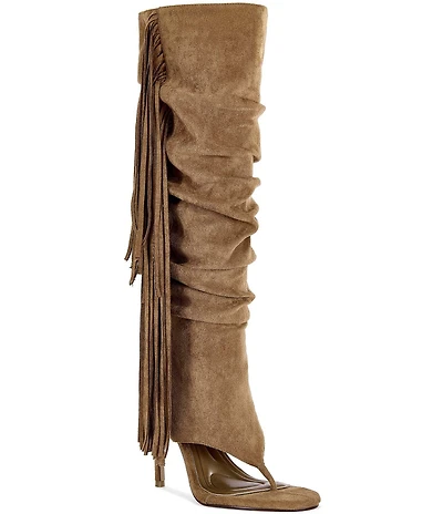 Azalea Wang Johanna Fringed Slouch Tall Thong Stiletto Boots