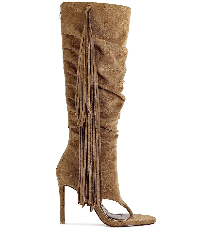Azalea Wang Johanna Fringed Slouch Tall Thong Stiletto Boots