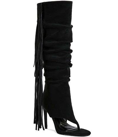 Azalea Wang Johanna Fringed Slouch Tall Thong Stiletto Boots
