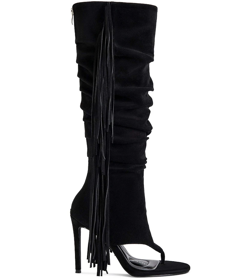 Azalea Wang Johanna Fringed Slouch Tall Thong Stiletto Boots