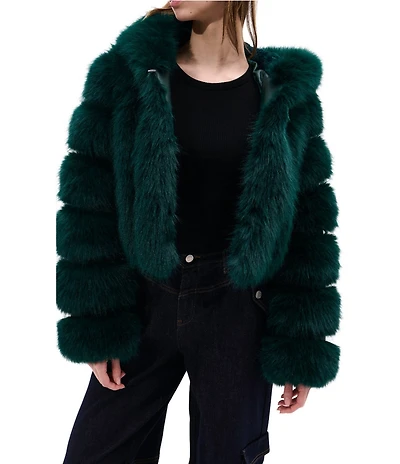 Azalea Wang Jolene Faux Fur Hooded Neck Long Sleeve Bomber Jacket