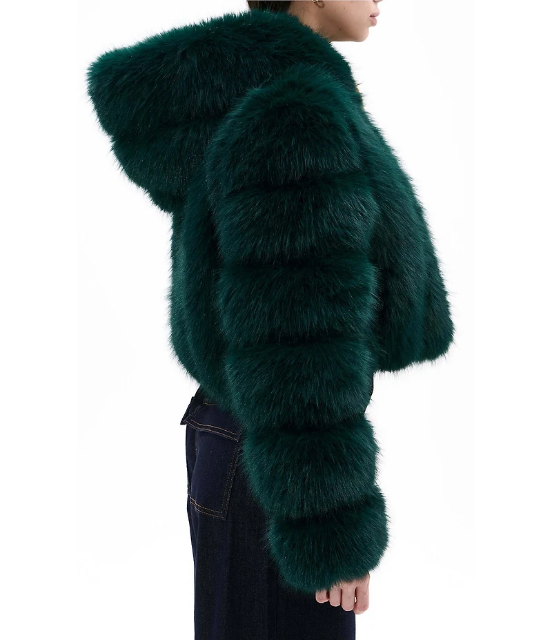 Azalea Wang Jolene Faux Fur Hooded Neck Long Sleeve Bomber Jacket