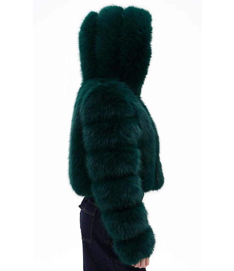 Azalea Wang Jolene Faux Fur Hooded Neck Long Sleeve Bomber Jacket