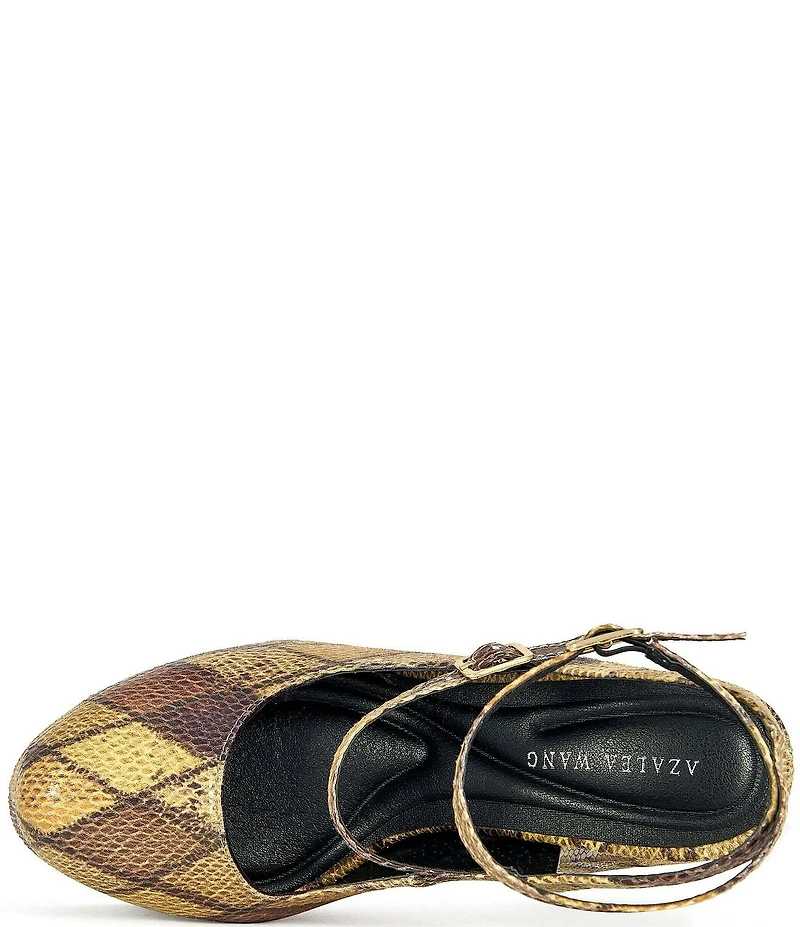 Azalea Wang Juliara Multi Snake Print Harlequin Stitch Ankle Strap Platform Pumps