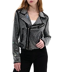 Azalea Wang Juniper Faux Leather Studded Notch Collar Cropped Motorcycle Zip Jacket