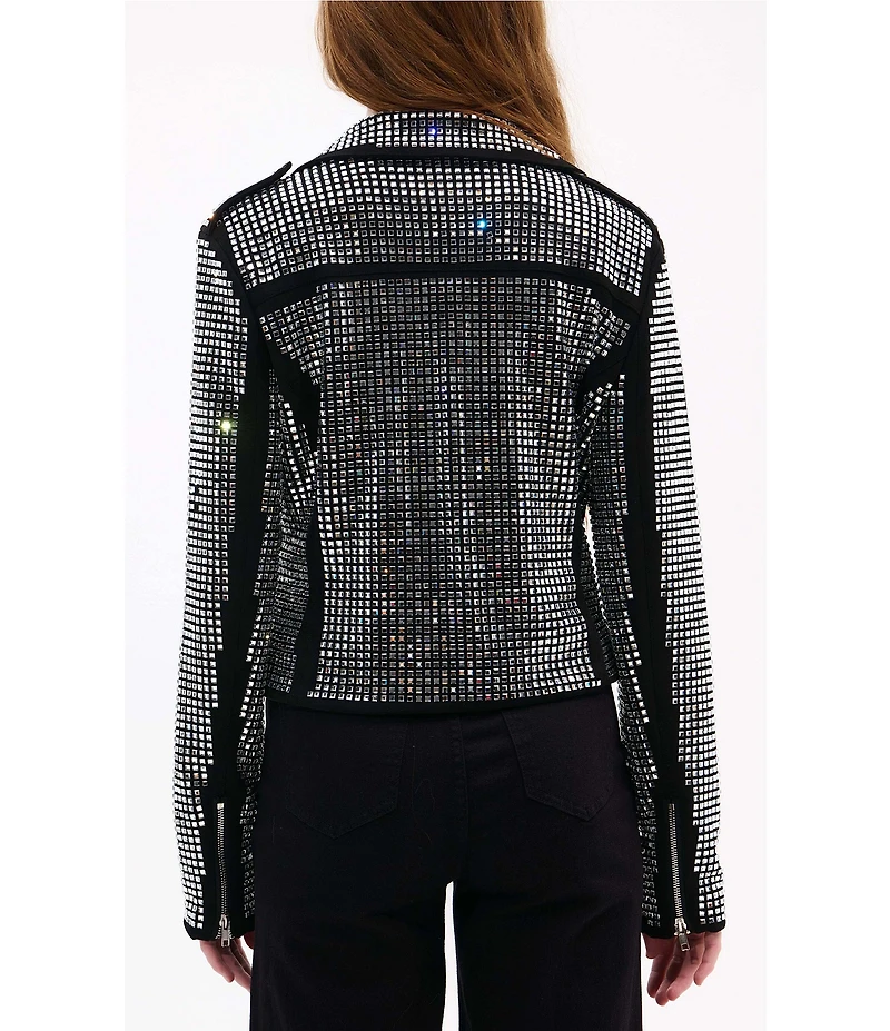 Azalea Wang Juniper Faux Leather Studded Notch Collar Cropped Motorcycle Zip Jacket