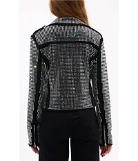 Azalea Wang Juniper Faux Leather Studded Notch Collar Cropped Motorcycle Zip Jacket