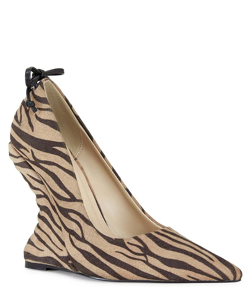 Azalea Wang Kabira Zebra Print Laced Back Curved Wedge Pumps