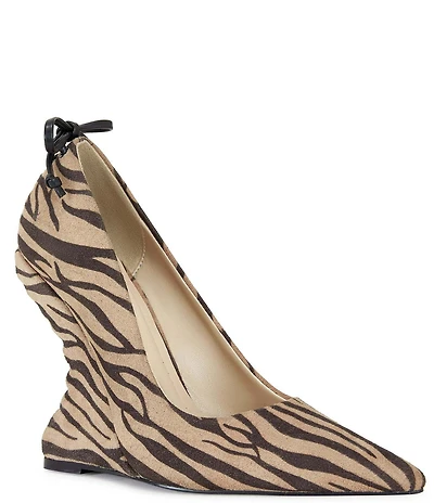 Azalea Wang Kabira Zebra Print Laced Back Curved Wedge Pumps