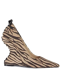Azalea Wang Kabira Zebra Print Laced Back Curved Wedge Pumps