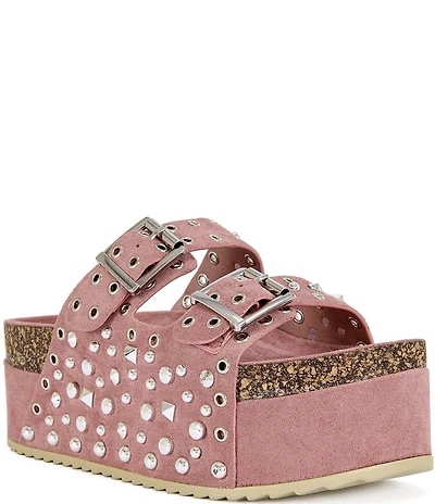 Azalea Wang Kaegan Studded Grommet Platform Slide Sandals