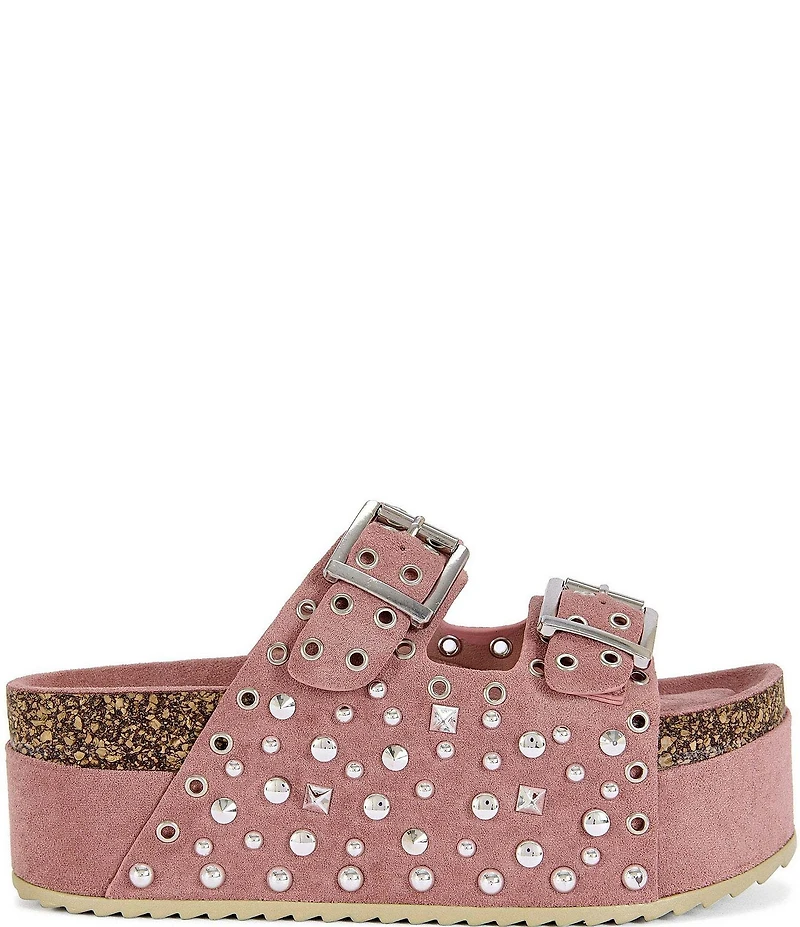 Azalea Wang Kaegan Studded Grommet Platform Slide Sandals