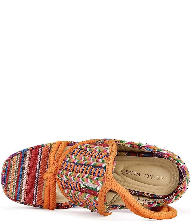 Azalea Wang Kalina Woven Beaded Ankle Tie Serape Stripe Platform Block Heel Sandals