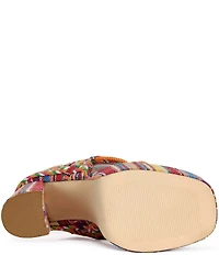 Azalea Wang Kalina Woven Beaded Ankle Tie Serape Stripe Platform Block Heel Sandals