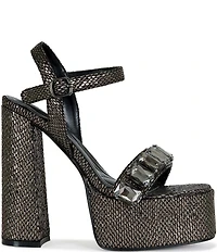 Azalea Wang Kamilla Embossed Jewel Band Ankle Strap Platform Block Heel Dress Sandals