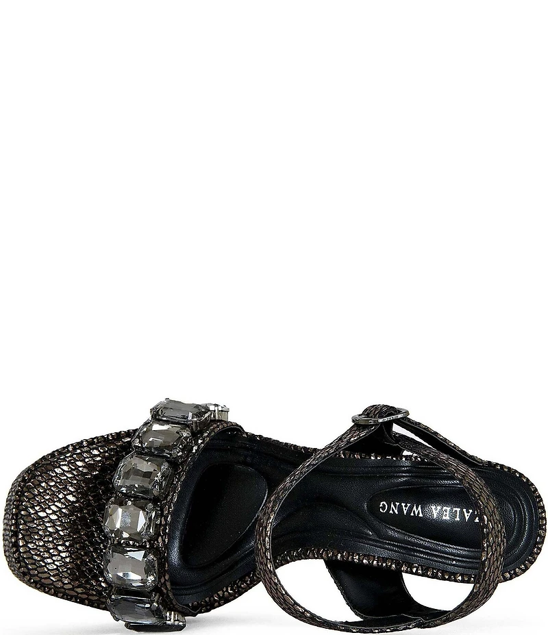 Azalea Wang Kamilla Embossed Jewel Band Ankle Strap Platform Block Heel Dress Sandals