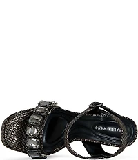 Azalea Wang Kamilla Embossed Jewel Band Ankle Strap Platform Block Heel Dress Sandals