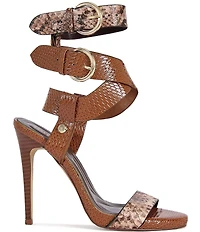 Azalea Wang Kandinsky Mixed Snake Print Ankle Straps Stiletto Sandals