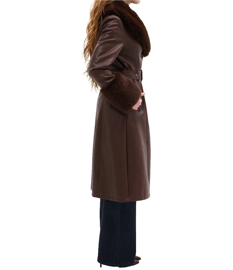 Azalea Wang Kaya Faux Fur Oversize Shawl Collar Belted Snap Front Trench Coat