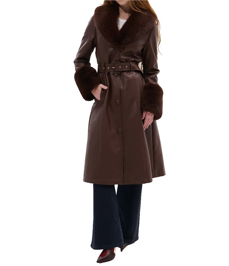 Azalea Wang Kaya Faux Fur Oversize Shawl Collar Belted Snap Front Trench Coat