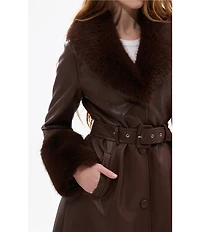 Azalea Wang Kaya Faux Fur Oversize Shawl Collar Belted Snap Front Trench Coat