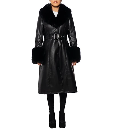 Azalea Wang Kaya Faux Fur Oversize Shawl Collar Belted Trench Coat