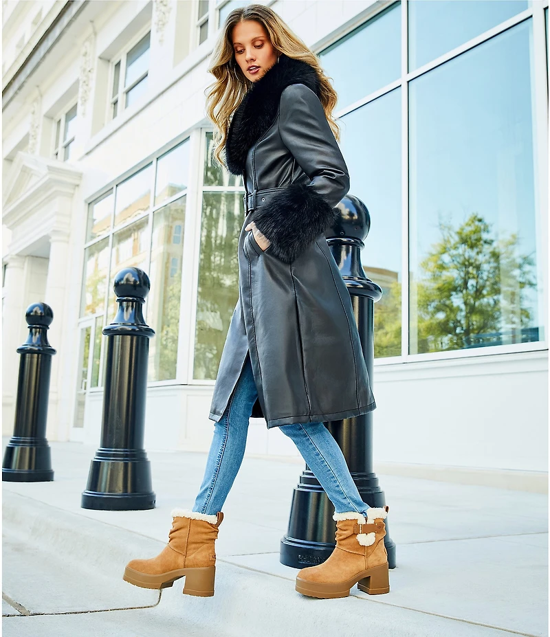 Azalea Wang Kaya Faux Fur Oversize Shawl Collar Belted Trench Coat