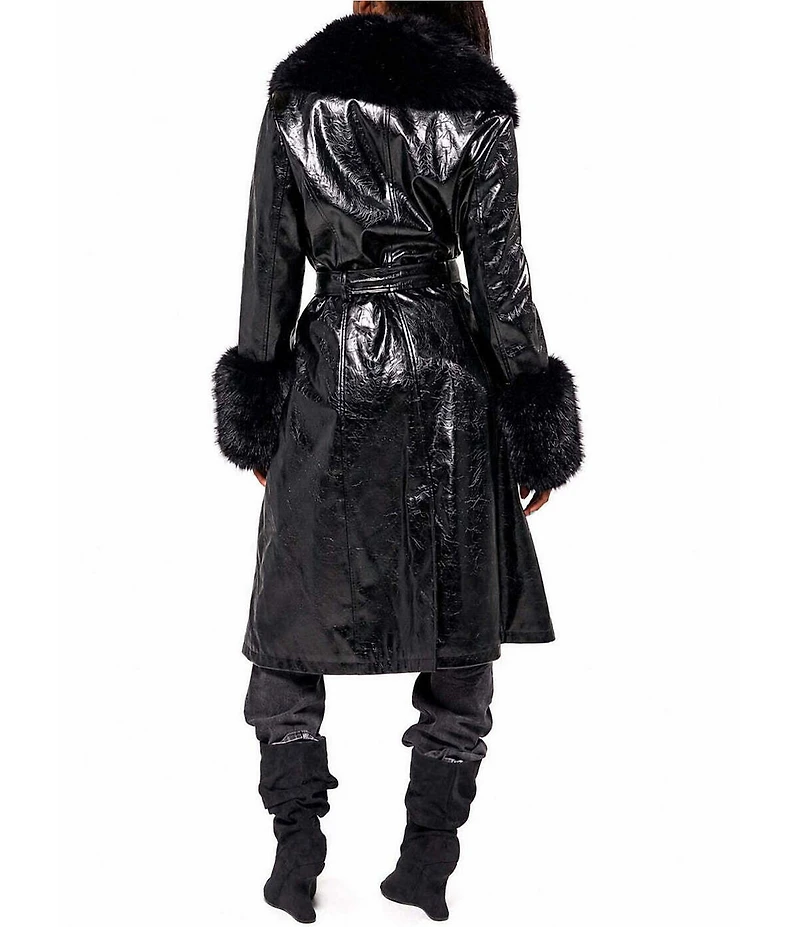 Azalea Wang Kaya Open Lapel Belted Faux Leather Trench Coat