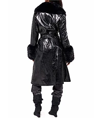 Azalea Wang Kaya Open Lapel Belted Faux Leather Trench Coat