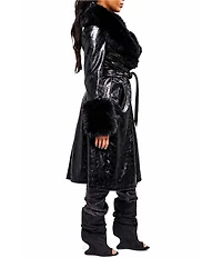 Azalea Wang Kaya Open Lapel Belted Faux Leather Trench Coat