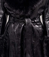 Azalea Wang Kaya Open Lapel Belted Faux Leather Trench Coat