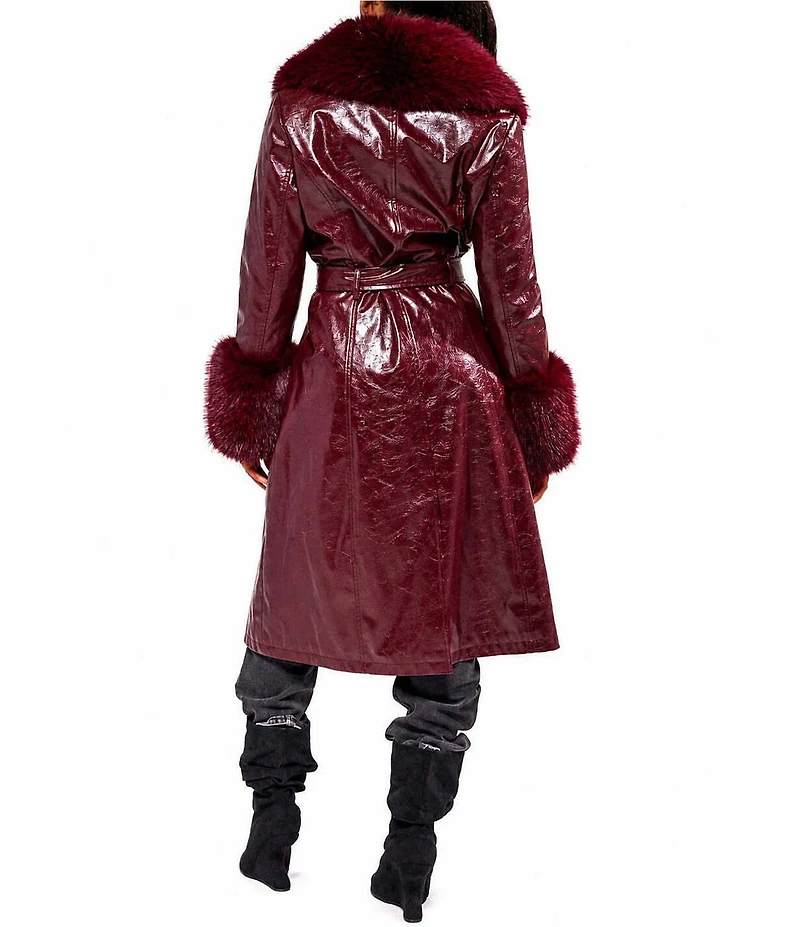 Azalea Wang Kaya Open Lapel Belted Faux Leather Trench Coat
